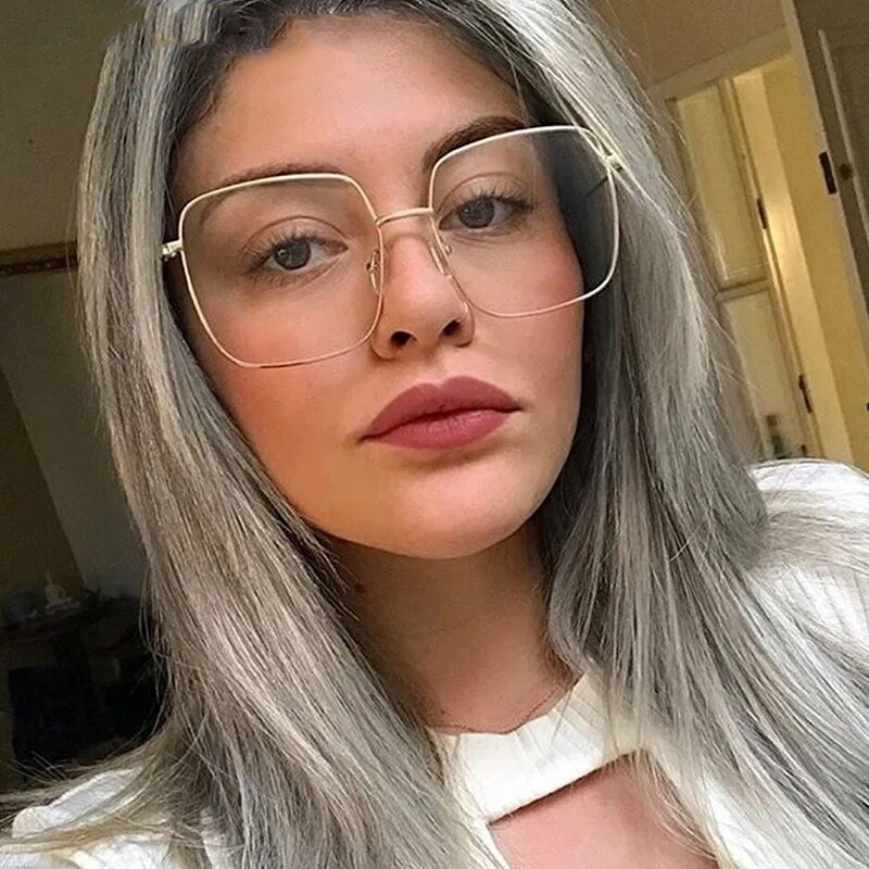 Zwarte Vierkante Oversized Brillen Frame Eenvoud Bril Vrouwen Retro Vierkante Gouden Platte Spiegel Clear Lens