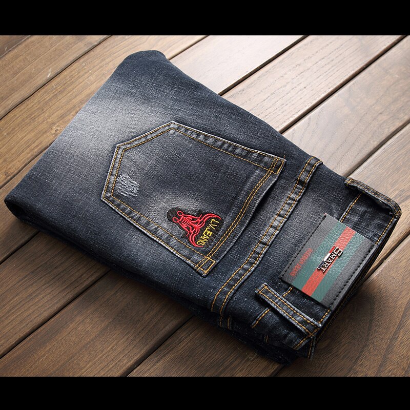 Mannen Geborduurde Jeans, , Trends, Mannen Geborduurde Jeans, Mannen Stretch Jeans, broek, Plus Letters