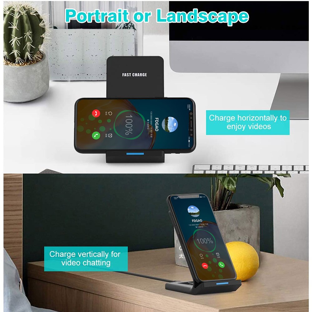 FDGAO 15W Fast Charge Qi Wireless Charger For iPhone 11 X XS XR 8 Plus Airpods Pro Samsung S20 S10 Buds Phone Charger Dock Stand