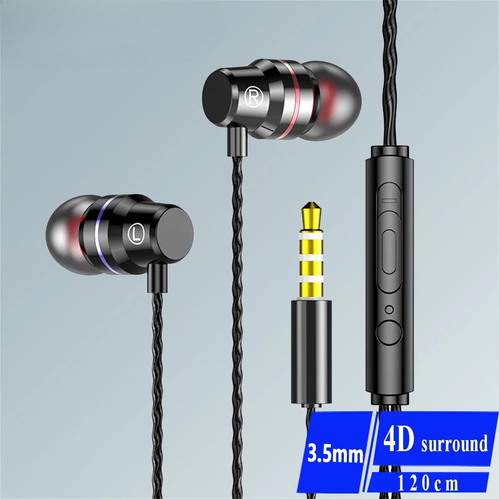 Kabel gebundene Kopfhörer 3,5mm Sport Ohrhörer Telefon Headset 4d Stereo Headset mit Mikrofon Lautstärke regler Musik Ohrhörer für Xiaomi Huawei
