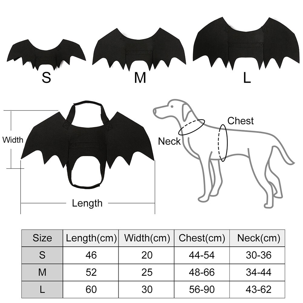 Godt sundt dyr kæledyr hund kat flagermus vinge halloween fancy dress kostume outfit filt klud sort