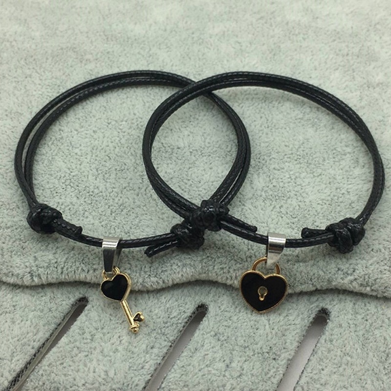 2 stuks/paar armband met legering sleutel liefde hart slot bedel armband handgemaakte sieraden touw armband voor geliefden paar
