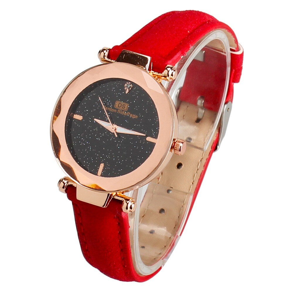 Prachtige Dames Horloge Sterrenhemel Vrouwelijke Lederen Quartz Horloge Elegante Vrouwen Horloges Armband Horloge Montre Femme: RED