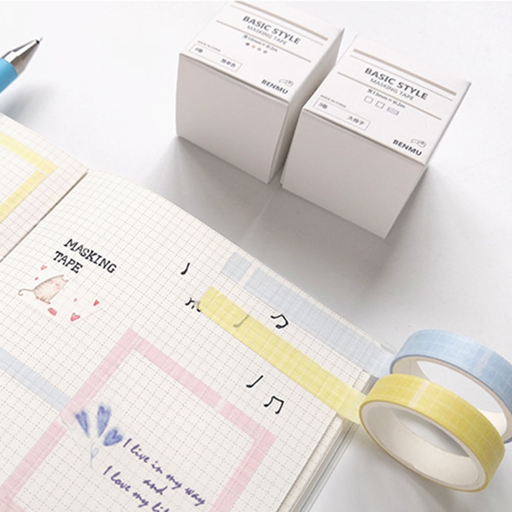 Basic Style Grid Pure Color Washi Tape Set DIY Scrapbooking Sticker Label Masking Tape School Office Supply