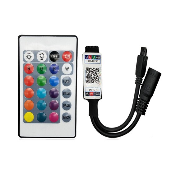 24key IR remote Bluetooth App LED RGB Controller DC5-12V Smart Controller for SMD 2835 5050 RGB LED Strip Lights: Black Bluetooth
