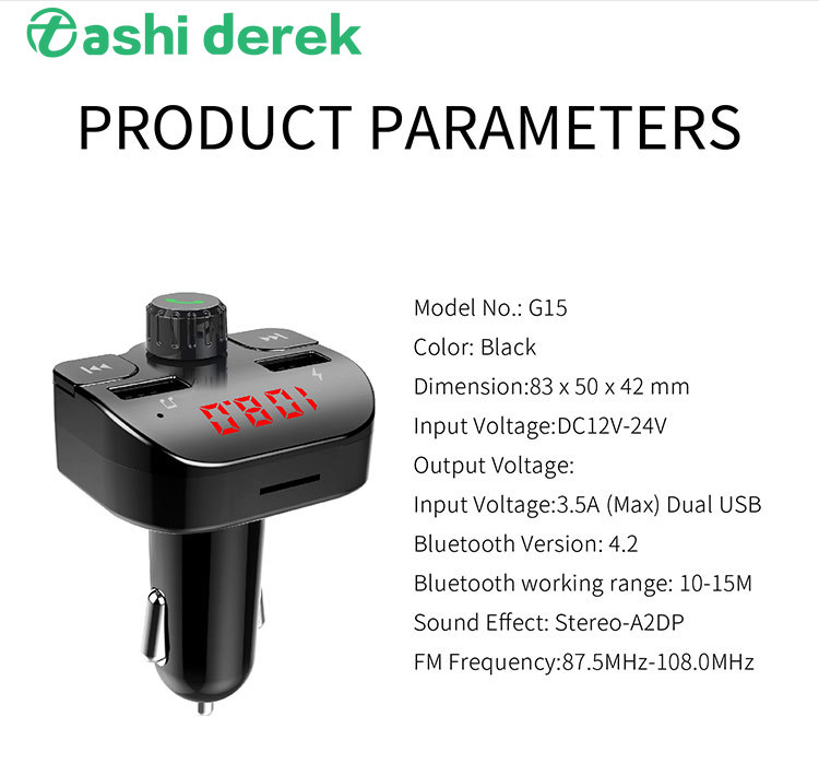 China Fabrikant G15 Draadloze Handsfree Carkit Dual Usb Charger Fm Modulator Bluetooth Auto MP3 Speler