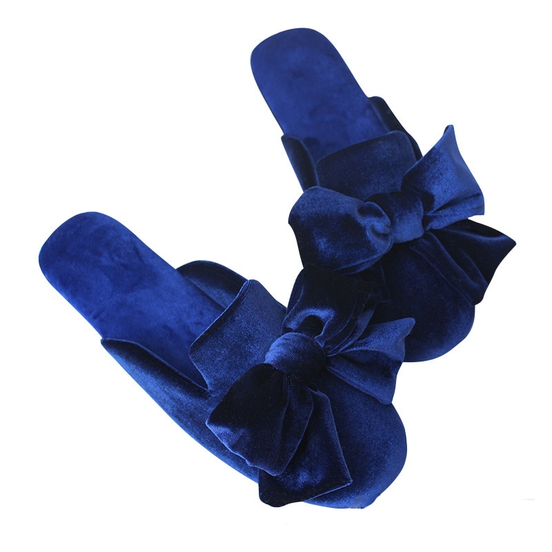 Kvinnors tofflor höst vinter hem golv tofflor rosett knut halkfri mjuk sula inomhus utomhus flip flop skor casual mules skor
