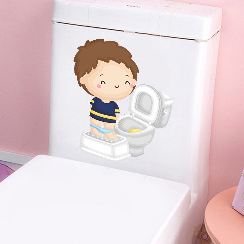 Cartoon Schattige Kleine Jongen Naar Het Toilet Gaan Kwekerij Wc Stickers Home Decoratie Muurstickers Zelfklevende