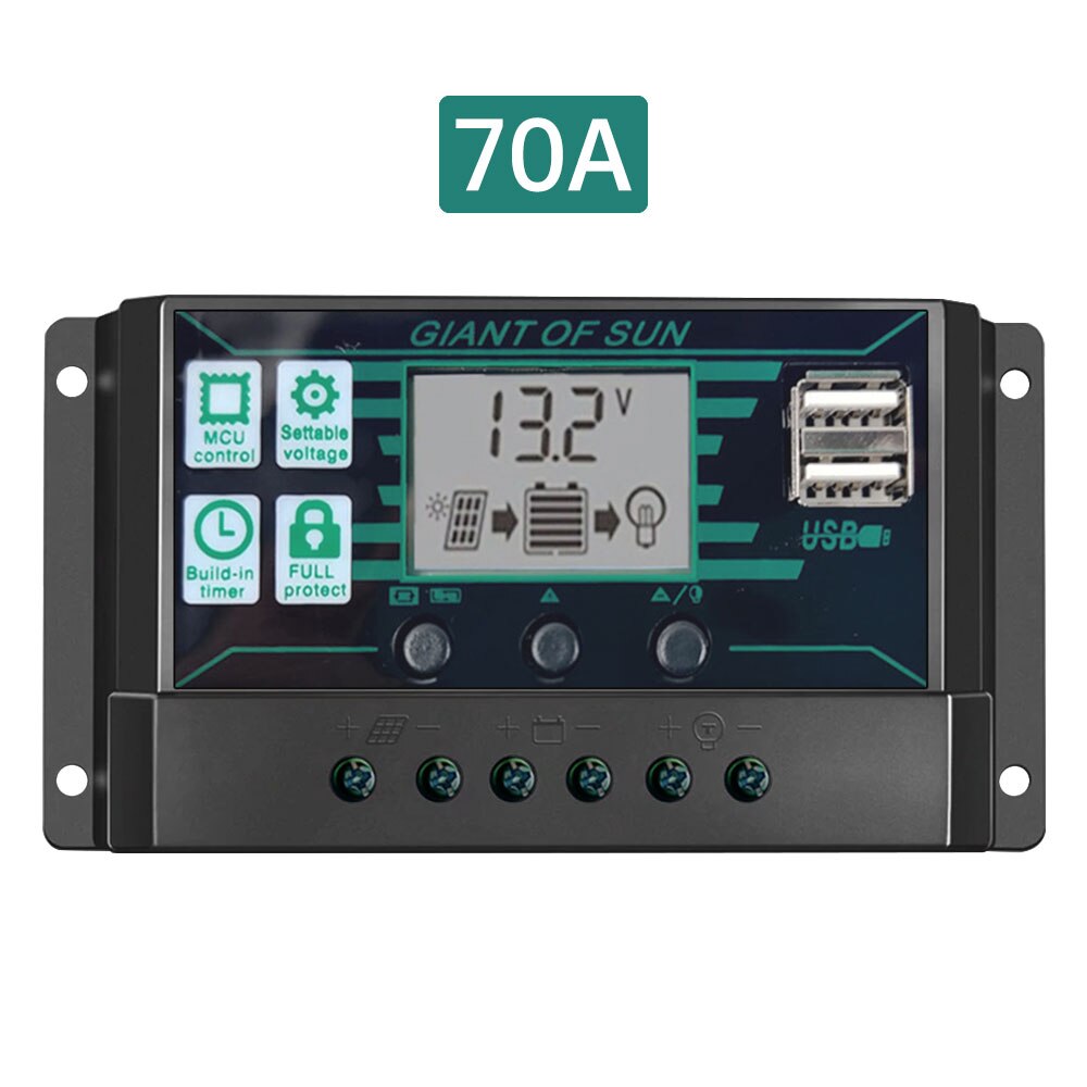 LCD Display DC12V/24V/48V PWM Controller PWM Solar Charge Outdoor Overpressure Regulator CE Regulato 10A-100A PWM Solar: black(70A)
