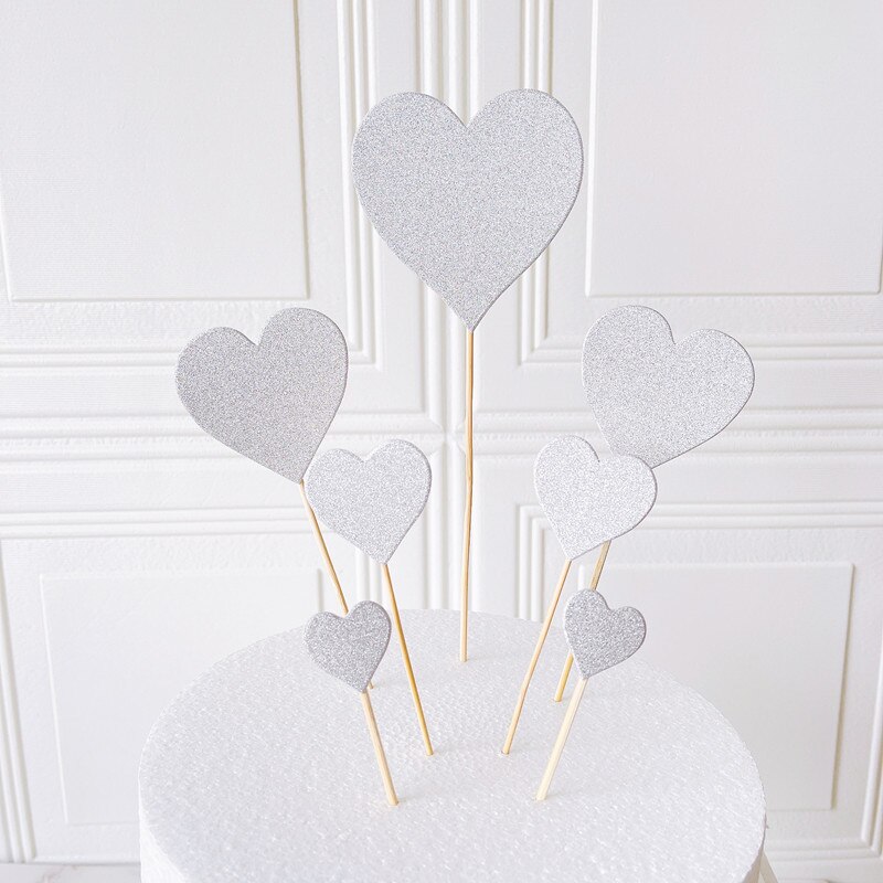 Tarjeta de decoración para tarta de cumpleaños de 7 piezas, estrella de cinco puntas, tarjeta de estrella de amor roja para San Valentín, accesorios para hornear, adorno para pastel: AX-silver