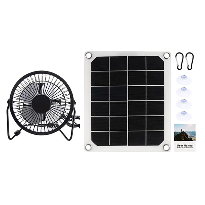 5V 10W Solar Exhaust Fan Portable Exhaust Fan Mini Fan Powered By Solar Panel for RV Greenhouse Pet House Chicken Coop