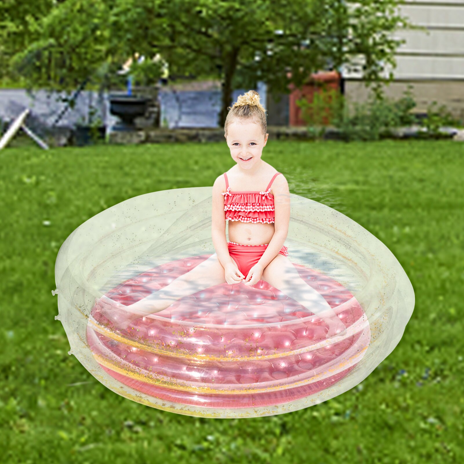 Piscina inflable de lentejuelas de verano para niños, colchoneta flotante para interiores y exteriores