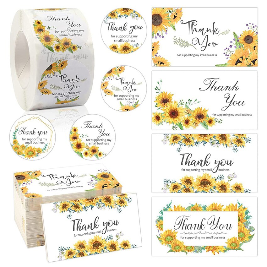 Sunflower Thank You Sticker rectangle Thank You Card for Small Business Appreciation Cardstock Decorate Child Party Sticker