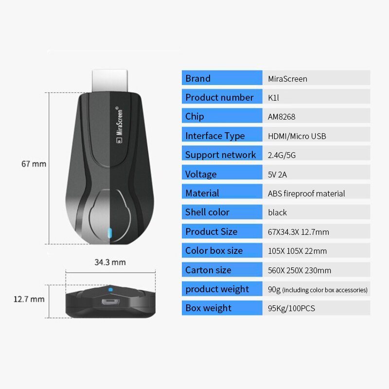 Mirascreen WIFI TV Stick HD Wireless Stick Display Receiver 1080P Wifi Dongle Same Screen Device Projector Screen Adapter: K11