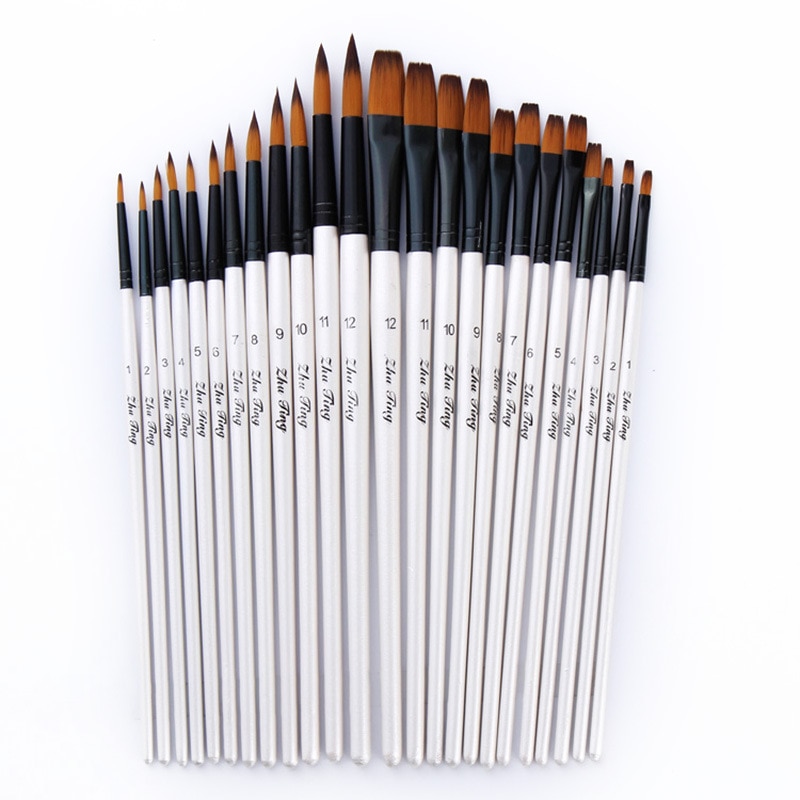 12 Stuks Nylon Haar Houten Handvat Aquarel Penseel Pen Set Voor Leren Olie Acryl Schilderen Art Penselen Levert