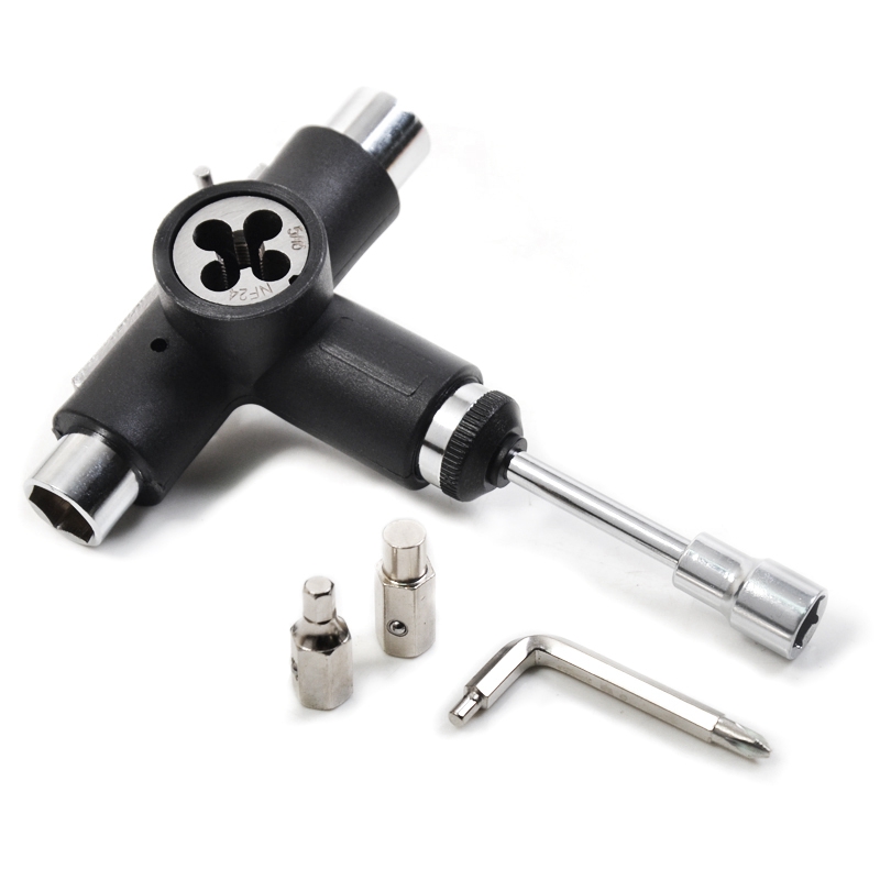 Monzana T-Tool Skateboard Moersleutel All-in-One Inbussleutel Gereedschap Accessoires Reparatie Longboard Zwart
