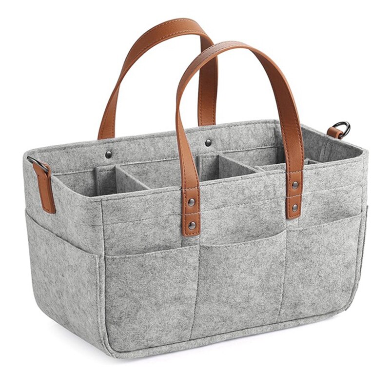 Gray Felt Stroller Bag Diaper Caddy Organizer Cup Holder Shower Basket Portable Nursery Storage Bin Car Storage Tote Bag For Toy: Gray-CM096A