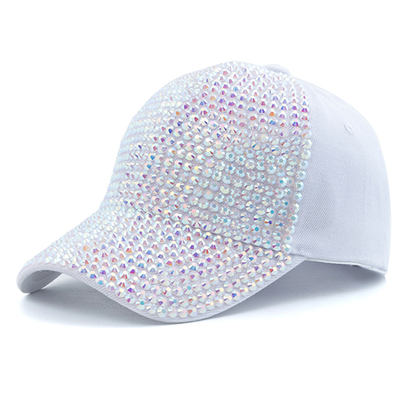 Women Diamond Inlay Cap Simple Plain Baseball Cap Female Adjustable Casual Outdoor Streetwear Hat: Ivory