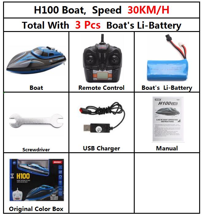 Upgraded 2.4GHz 4CH Remote Control RC High Speed Boat Skytech H100 Racing Speed Boat With LCD Screen Toys For Kids Children: 30kmH H100 3b Box