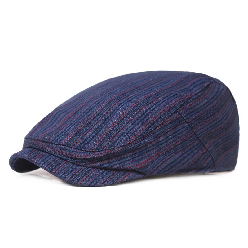 Chapeau en bec de canard respirant pour homme et femme, bérets à rayures bleues, casquette plate en coton, été automne, BLM319