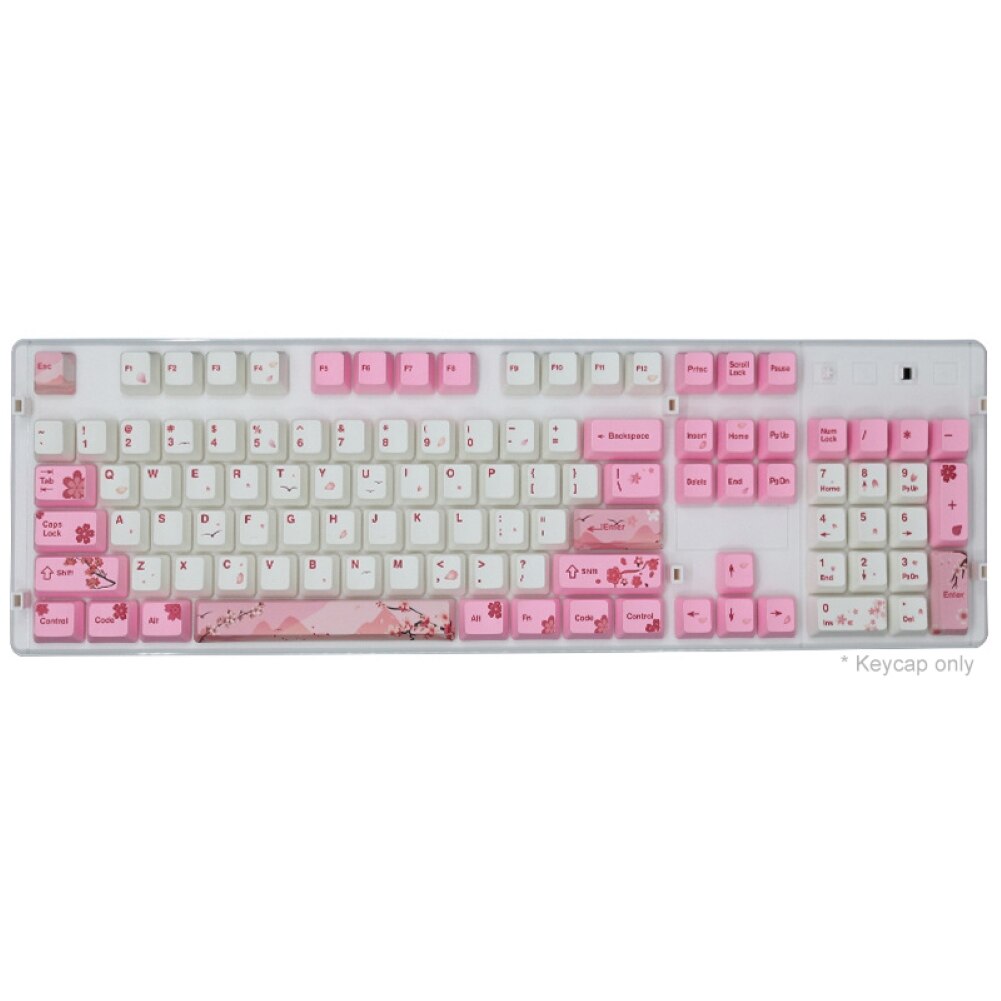 104 Keys Mechanical Keyboard Key Caps Pink Sakura Pattern Mechanical Keyboard Replacement Keycap Key Caps Keyboard Accessories: Default Title