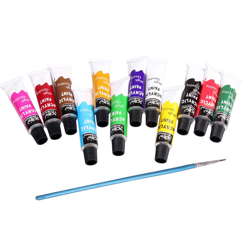 12Pcs 12ml Draw Painting Pigment Set Tubes Paintbrush DIY Wall Art Drawing Tool