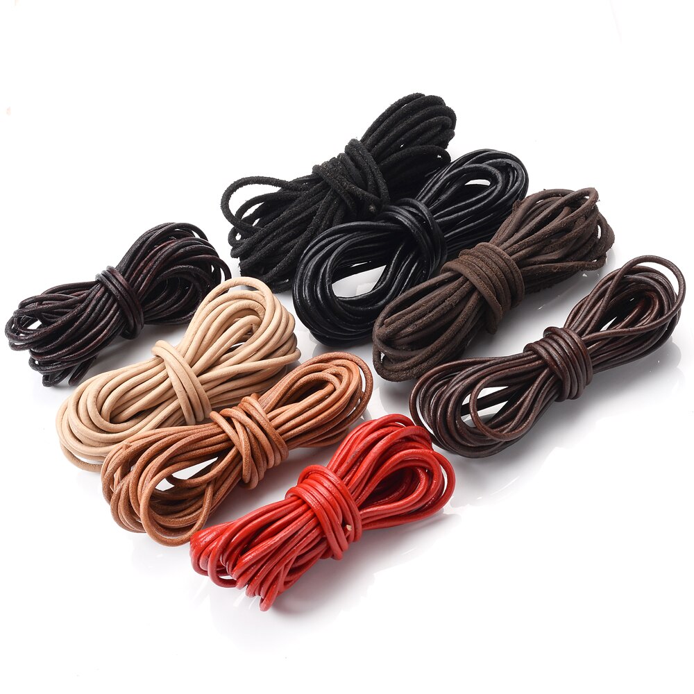 Bracelet en fil de cuir tressé de 5 mètres, cordon rond et plat en cuir, corde à faire soi-même