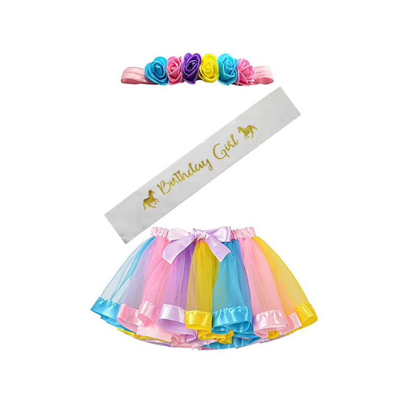 3 tipi di fiocco nodo fascia a strati festa danza abbigliamento per bambini 3-7 anni Multicolor principessa Mini Tutu gonna abito gonna in Tulle: C-4