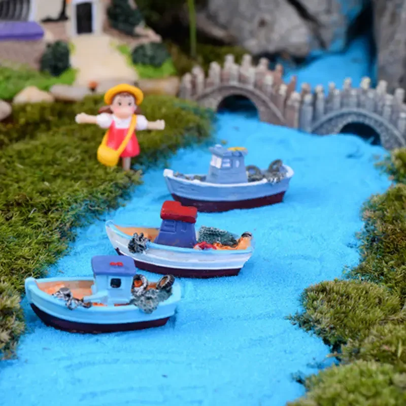 Miniatuur Mini Boot Model Visserijschip Speelgoed DIY Craft Home Tafelblad Decor Plastic Boot Speelgoed Hars Ambacht