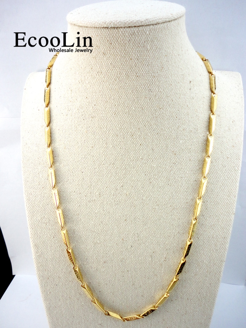EcooLin 22,06 zoll Bambus Gold Edelstahl Kette 56 cm Durchmesser 3,8mm Nie verblassen Halsketten Für Frauen Schmuck LR531