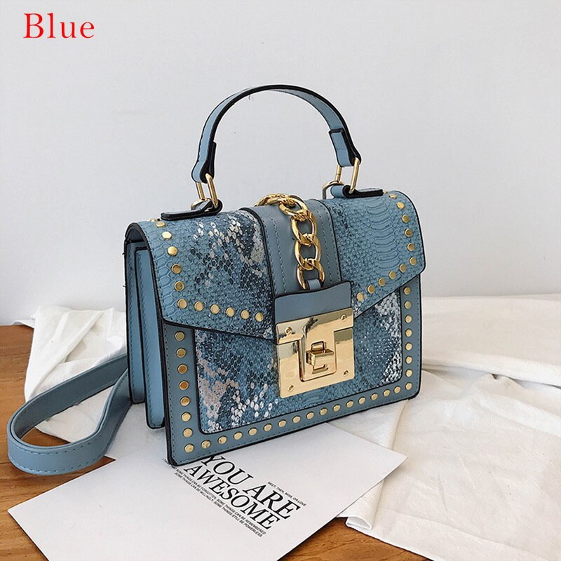 Vrouwen Tas Mode Messenger Bag Snake Patroon Kleine Vierkante Handtas Dames Schouder Crossbody Clutch Vrouwelijke Handtas: Blauw