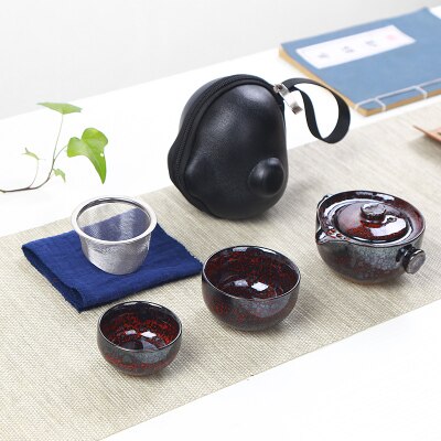 Service à thé de voyage | Four japonais, changement rapide de tasse, une théière, deux tasses, étui de transport en plein air, théière kungfu en céramique: 10