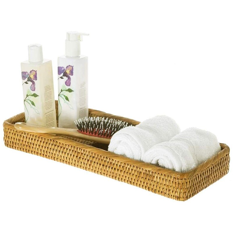 Bathroom Vanity Tray Rattan Guest Towel Napkin Holder Wicker Paper Hand Towels Storage Dispenser Napkin Caddy