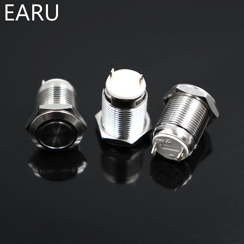 12mm Waterproof Momentary Flat Round Stainless Steel Metal Power Push Button Switch Car Start Horn Speaker Bell Automatic Reset