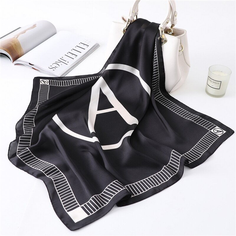 Pañuelo de seda con letras A la para mujer, pañuelo para el pelo para mujer, accesorios para mujer, pañuelos para la cabeza, chales y envolturas