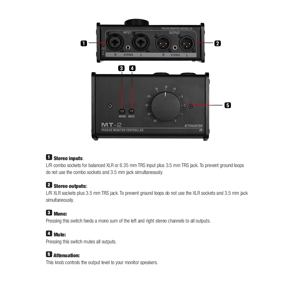 MT-2 Passive Monitor Controller Audio with XLR 3.5... – Grandado