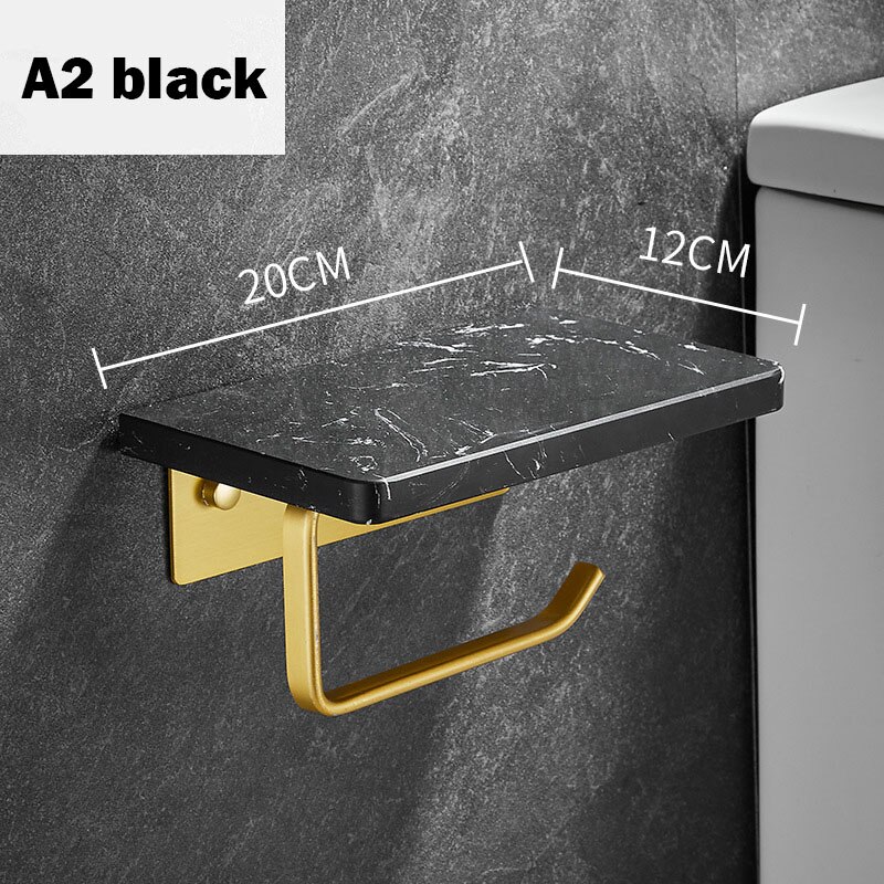 Porte-rouleau de papier essuie-tout en marbre doré, support mural de luxe pour téléphone portable, étagère de salle de bains, porte-papier toilette: Black A2