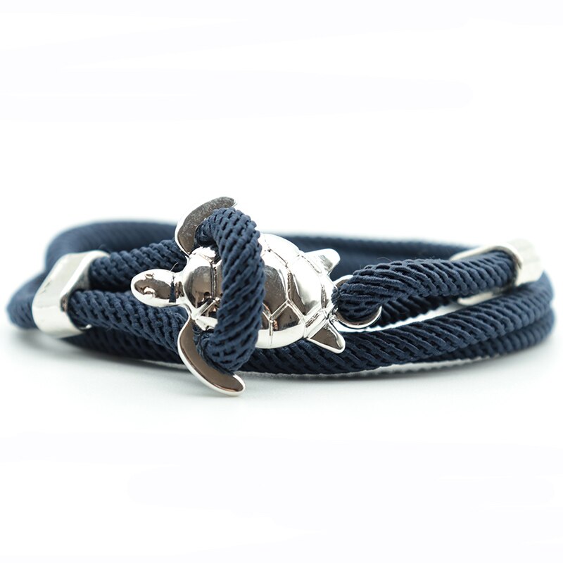 Noter novel skildpadde armbånd til mænd håndlavet flerlags justerbar snor kæde armbånd strand surfer smykker wrap braslet pulseira: Forsølvede