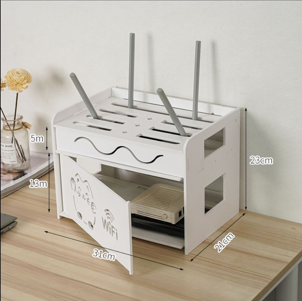 Desk White Wifi Router Storage Boxes Cable Power Plug Wire Office Mounted Shelf Storage Rack DVD Player organizer: 3