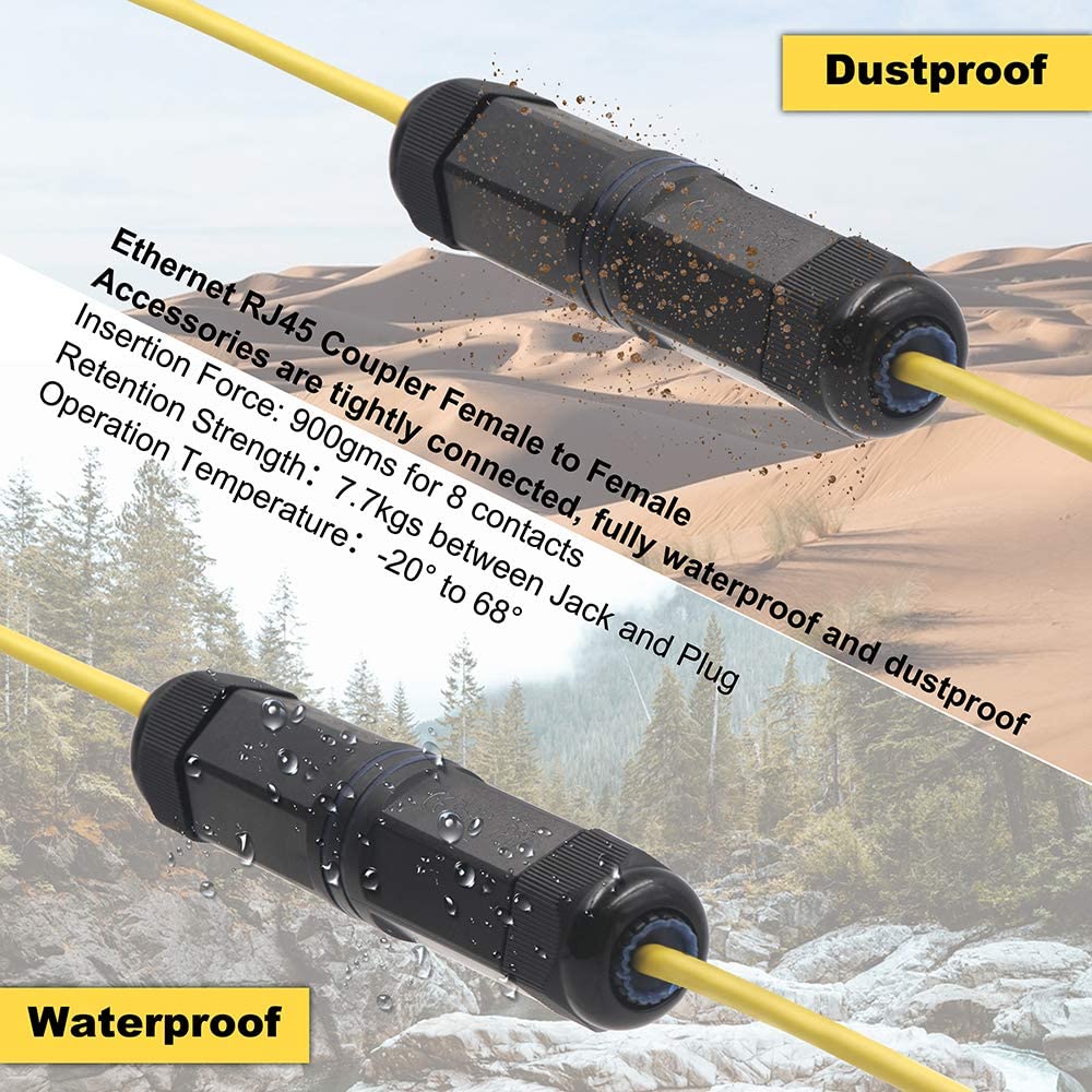 2PCS /PACK Waterproof RJ45 Coupler Shielded Cat6 Outdoor Ethernet Connector Female to Female