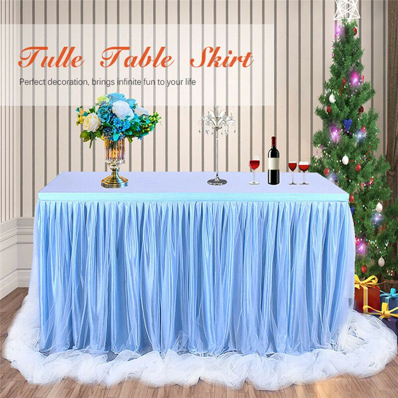 Store 6ft bryllup tyl tutu bord nederdel fest fødselsdag festlig baby shower fest atmosfære decors hvid blå lyserød bord nederdel