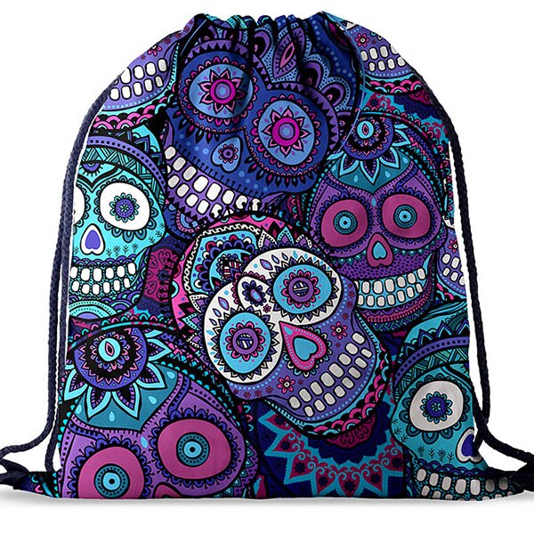 Impression 3D sac à cordon voyage toile dessiner chaîne sac crâne pieuvre motif Harajuku gothique sac à dos cartable