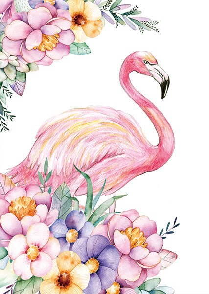 Toile avec motif de licorne flamand rose 11CT | Sur toile avec impression DMC, broderies en tissu point de croix avec points de croix chinois: Flamingo / 11CT Cotton 65x50cm