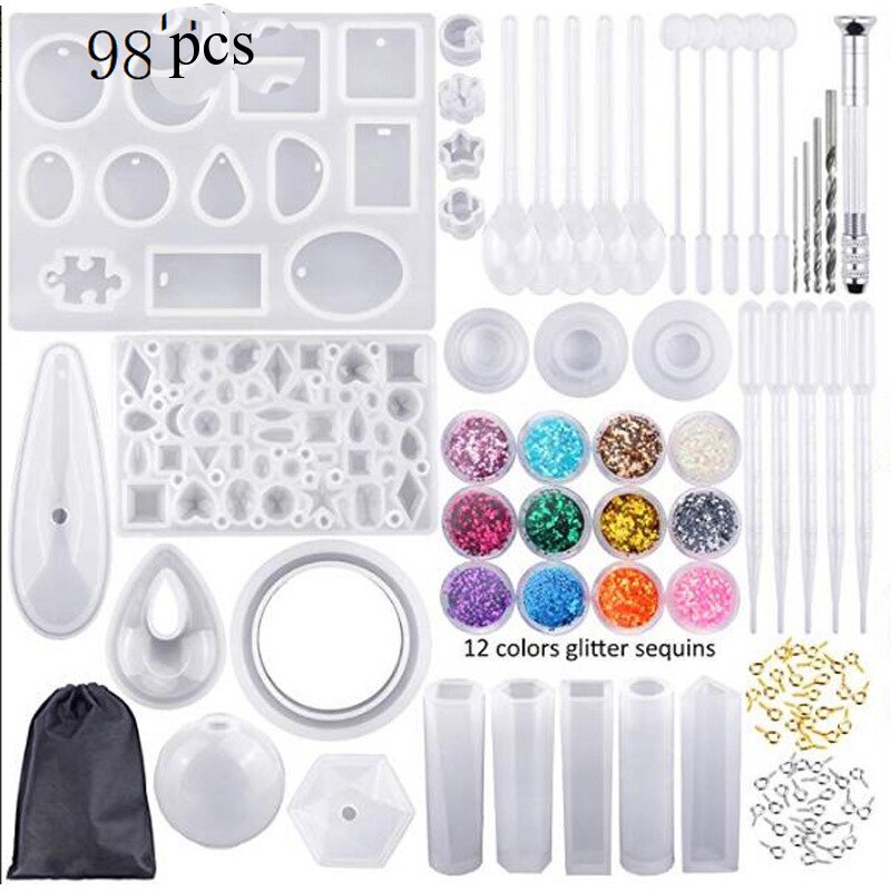 DIY Epoxy Resin Making Tool Set Silicone Mold Combination Epoxy Resin Molds: 98 pcs