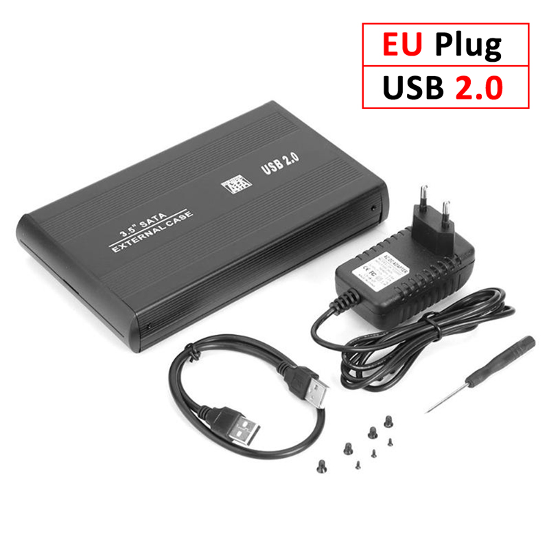 Adaptador de caja de disco duro externo 3,5 "USB3.0 USB2.0 Disco Duro HD SSD Box VKTECH de 3,0 pulgadas Funda de disco duro Dock SATA a USB 2,0 3,5: EU Plug USB2.0