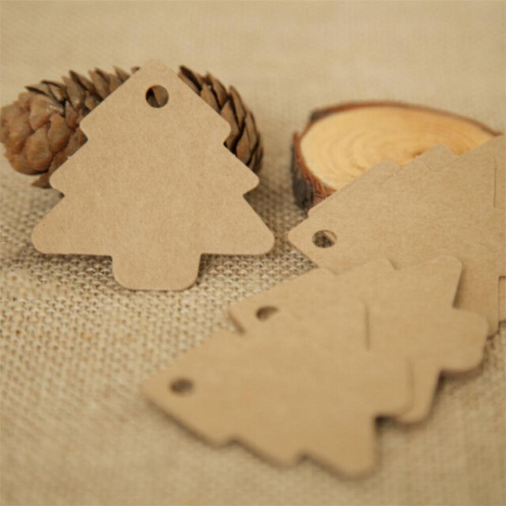 50 Stuks 5.5*5.4 Cm Diy Kraft Kerstboom Vorm Blank Hang Tag Christmas Party Decoratie Papier Kaarten tags Labels