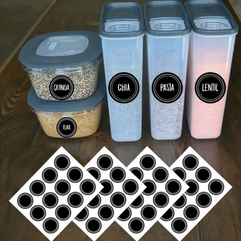 60Pcs Round Shape Label Stickers Waterproof Reusable Blackboard Stickers Mason Jars Spice Bottle Pantry Food Storage Stickers