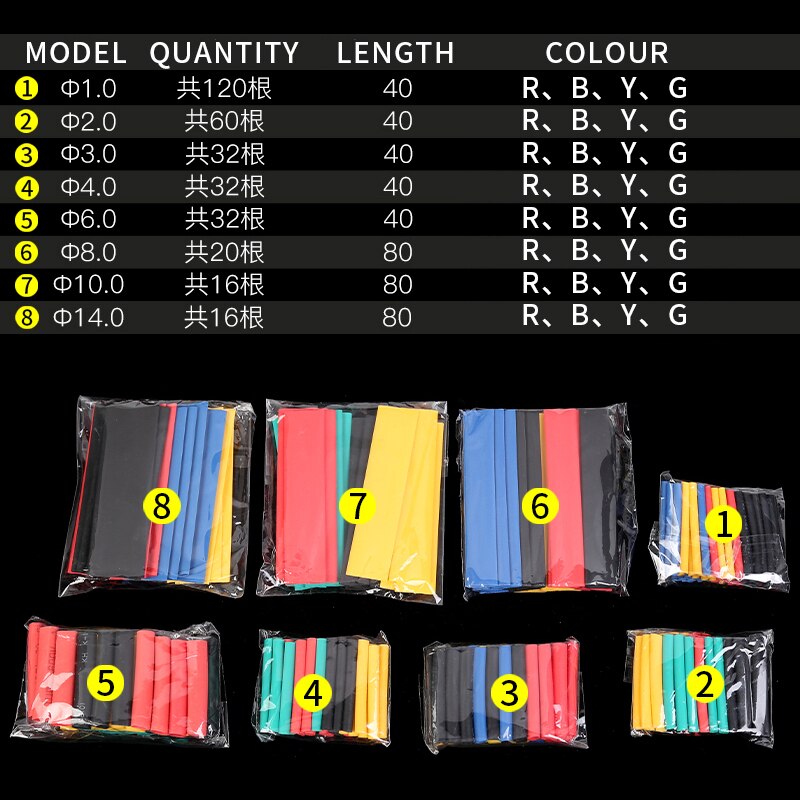 328pcs 2:1 Wire Cable Sleeve Kit DIY Wire RepairHeat Shrinkable Tube Kit Shrinking Assorted Polyolefin Insulation Sleeving: 328Pcs bagged