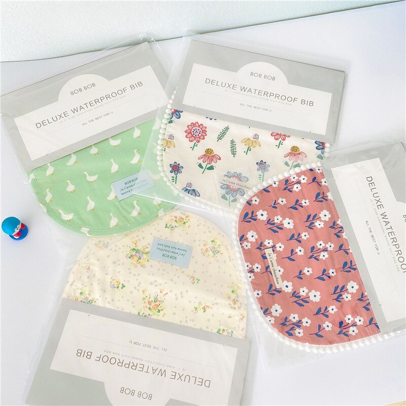 Baby and Little Kid Waterproof Bib Waterproof Drool Daby Feeding Supplies Lovely Cartoon Pattern Floral and Goose