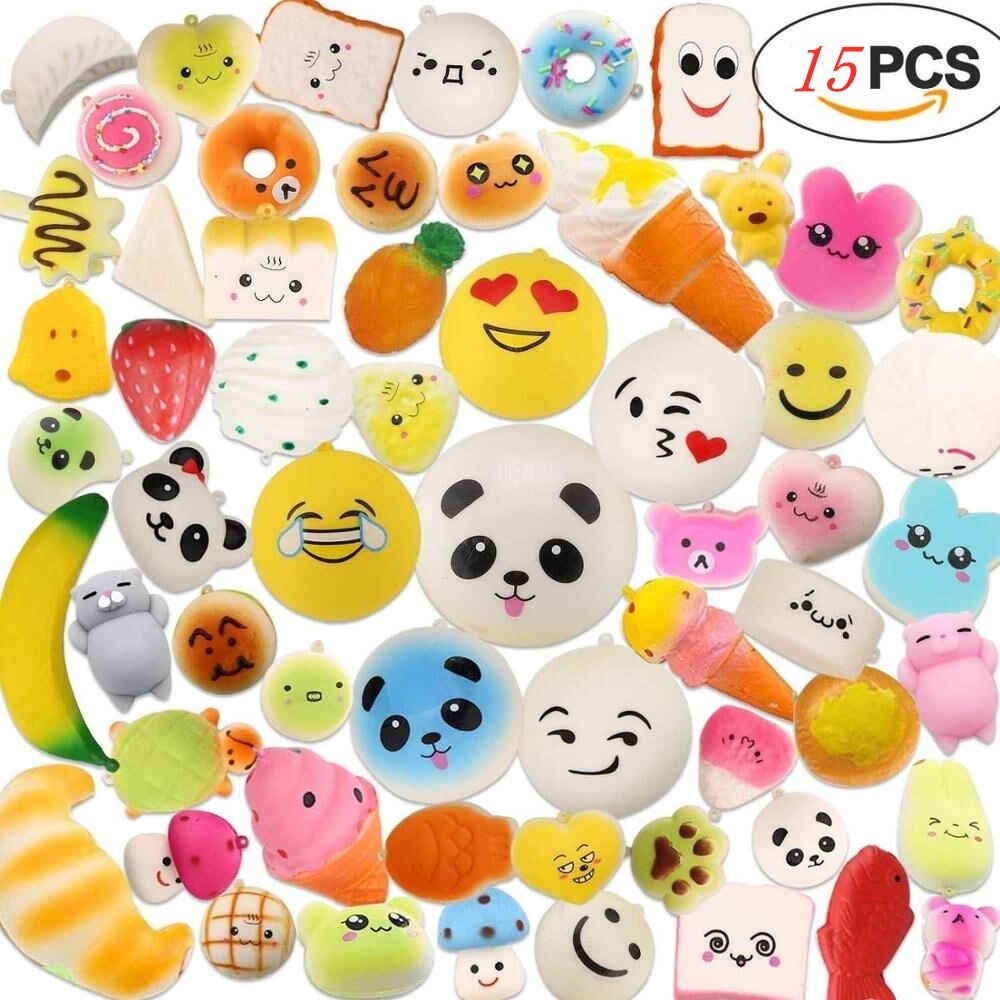 20/15/10 Pcs Cute Soft Squishy Foods Soft Slow Rising Stress Relieve Squeeze Toys, Panda Bread Cake,Charm ,Cell Phone Straps: 15PCS Random Color